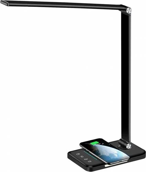 TaoTronics TT-DL16 AFROG Multifunctional LED Desk Lamp with 10W Fast Wireless Charger, USB Charging Port, 5 Lighting Modes,7 Brightness Levels, Sensitive Control, 30/60 min Auto Timer, Eye-Caring Office Lamp,5000K, 8W