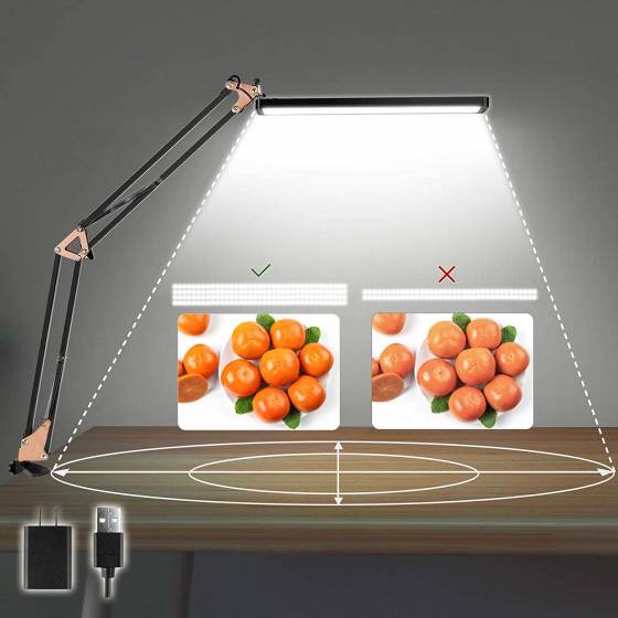 AXUF LED Metal Swing Arm Desk Lamp with Clamp, Eye-Caring, Dimmable, 3 Color Modes,10 Brightness Levels, Memory Function