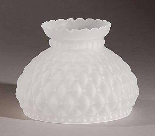 B&P Lamp® 7 Inch Fitter Satin (Frosted) Glass Diamond Quilted Pattern Student Shade with Crimped Top for Vintage and Antique Style Lamps