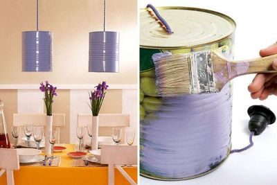 DIY Painted Tin Can Pendant Light