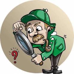 Cartoon detective with magnifying glass