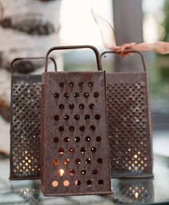 DIY Cheese Grater Lantern with candles