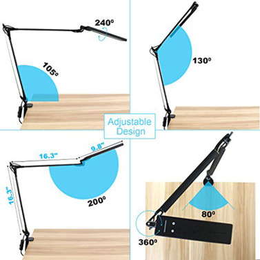 Desk lamp showing different adjustable arm angle positions