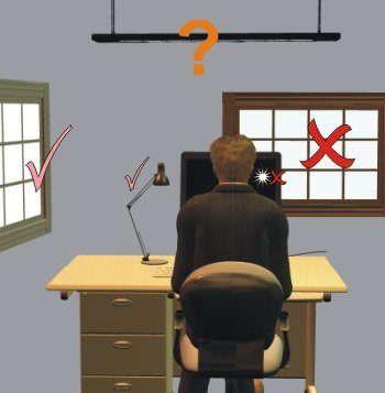 Picture demonstrating correct desk position to the window