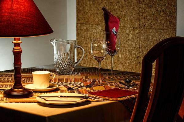 Dining table with a table lamp