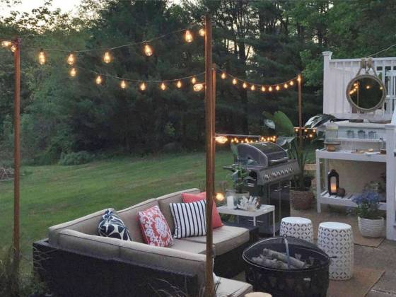 DIY Garden Outdoor string Lights on Poles