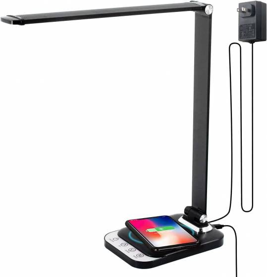 Doot Arts LED Desk Lamp with USB and Wireless Charging Port,Study LED Large Desk Lamp Reading Lamps for Office, 3 Lighting Modes 4 Brightness Levels, Touch Control, 12W