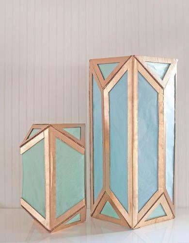 Light blue cardboard lantern with golden frames