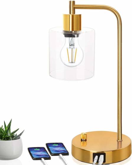 KIAMPON Elizabeth Vintage Desk Lamp, 3-Way Dimmable Bedside Reading Lamp with Glass Shade