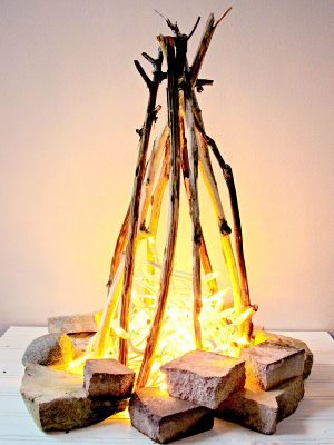 DIY Garden Flameless Firepit With String Lights, twigs and stones