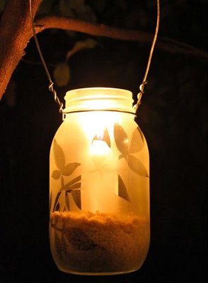DIY Frosted Garden Lantern mason jar, sand and candle
