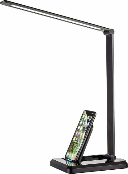 Fugetek LED Desk Office Lamp with Wireless Charger & USB Charging Port, Touch Control, 5 Lighting Modes, 30/60 Min Auto Timer, Eye-Caring, Dimmer