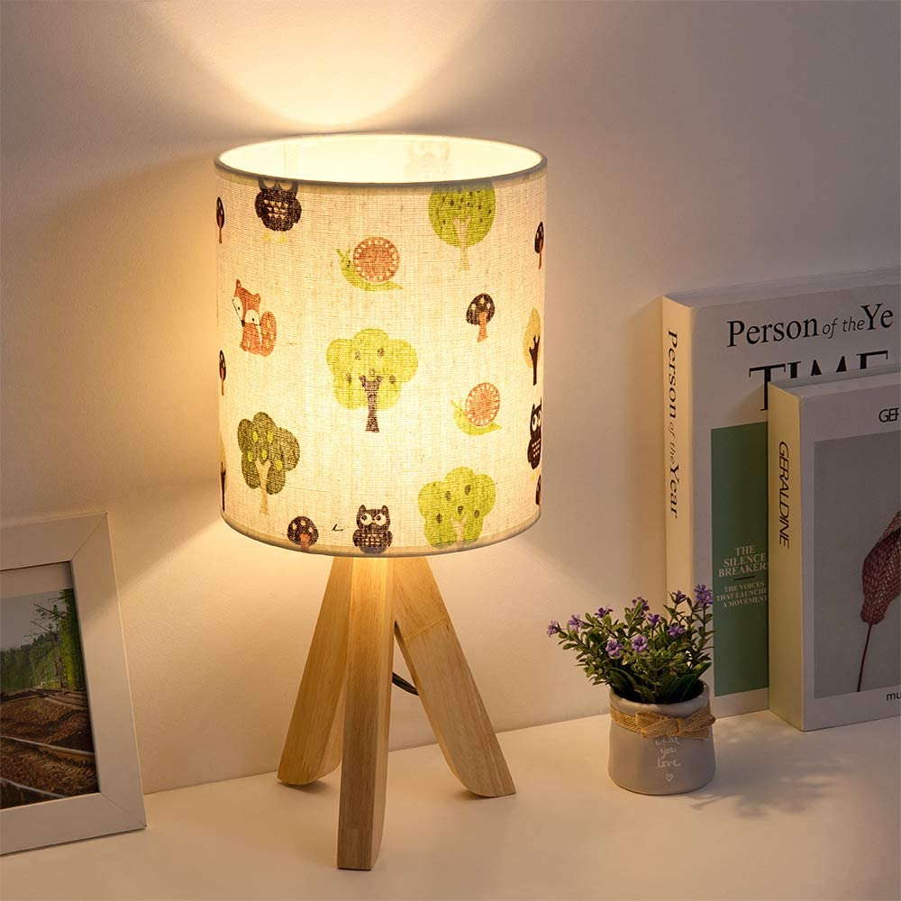 HAITRAL Tripod Table Lamp - Kids Nightstand Lamp with Fabric Cartoon Lampshade, Modern Bedside Lamp for Bedrooms Nursery