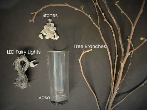 Parts needed for making the tree branch lamp.