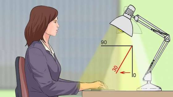 Ideal angle of your desk lamp for work.