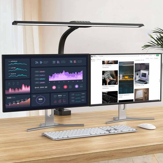 LED Desk Lamp, 24W Architect Desk Lamp with Clamp 31.5" Wide Office Light 1800LM Large Bright Desk Lights with Auto Dimming, 5 Color Modes, Timer, Tall Desk Lamps for Home Office