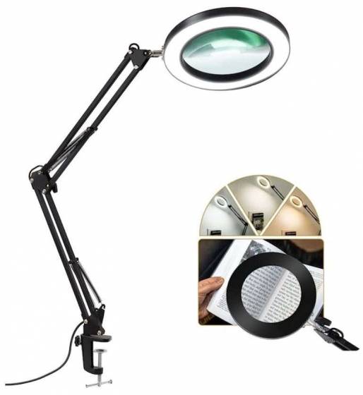 LANCOSCLED Magnifying Lamp with Clamp, 4.3-inch lens