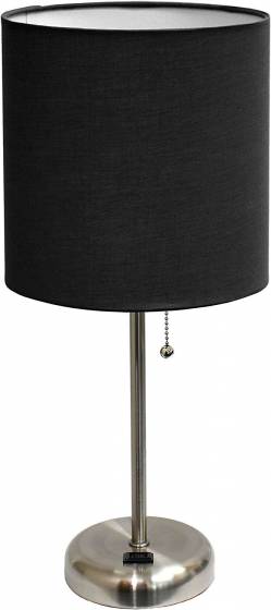 Limelights LT2024-BLK Stick Charging Outlet and Fabric Table Lamp, Brushed Steel Base