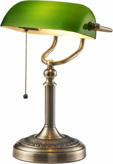 Newrays Green Glass Bankers Table Lamp with Pull Chain Switch Plug in Fixture