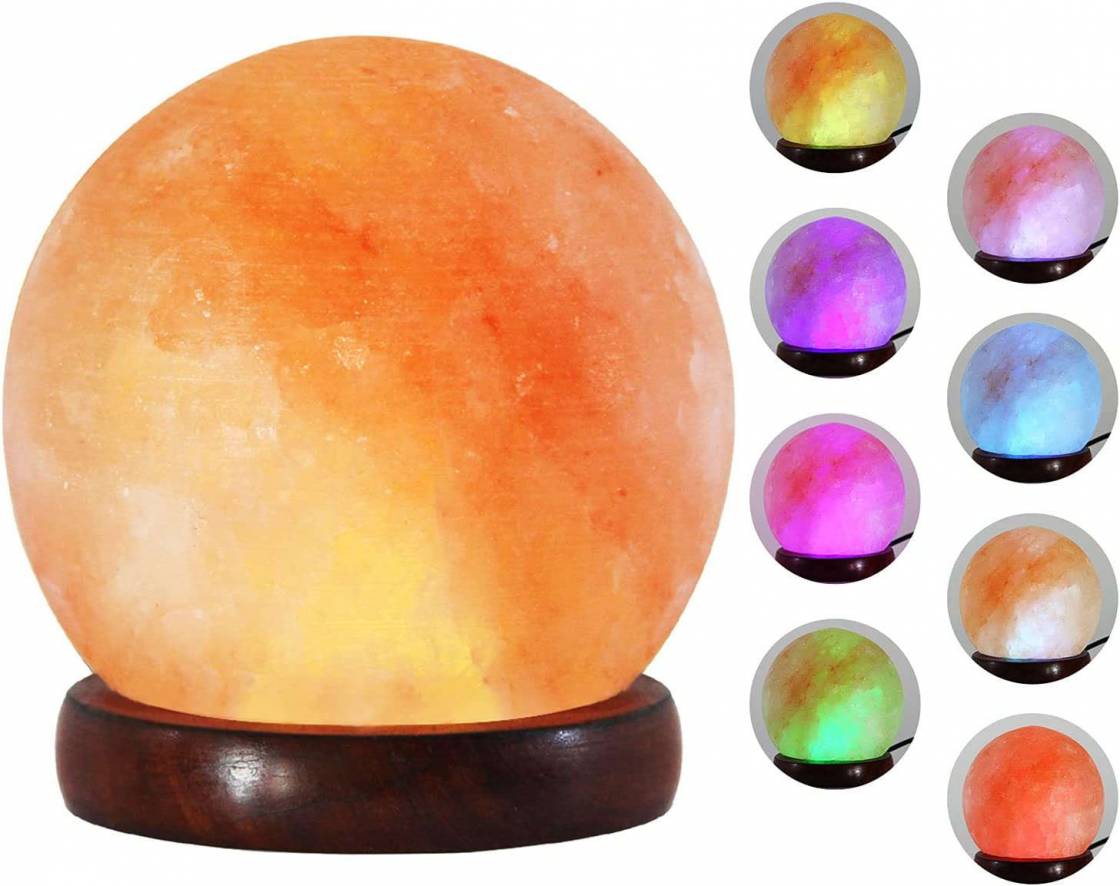 Pursalt Himalayan Pink Salt Lamp 8 Colors Changing Night Light, Cute Round Crystal Salt Rock Lamp, USB Mini Small Salt Lamp, LED Bulb & Hand Carved Taly Wood Base (3lbs & 4.3 inches)