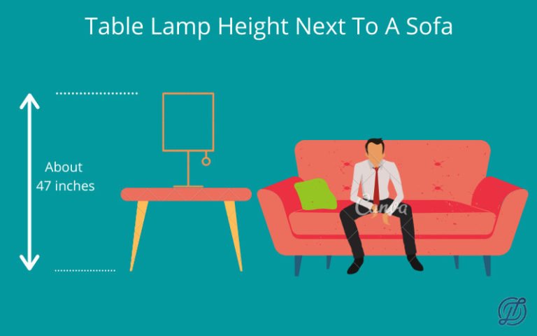 An example of how tall a reading lamp should be next to a sofa.