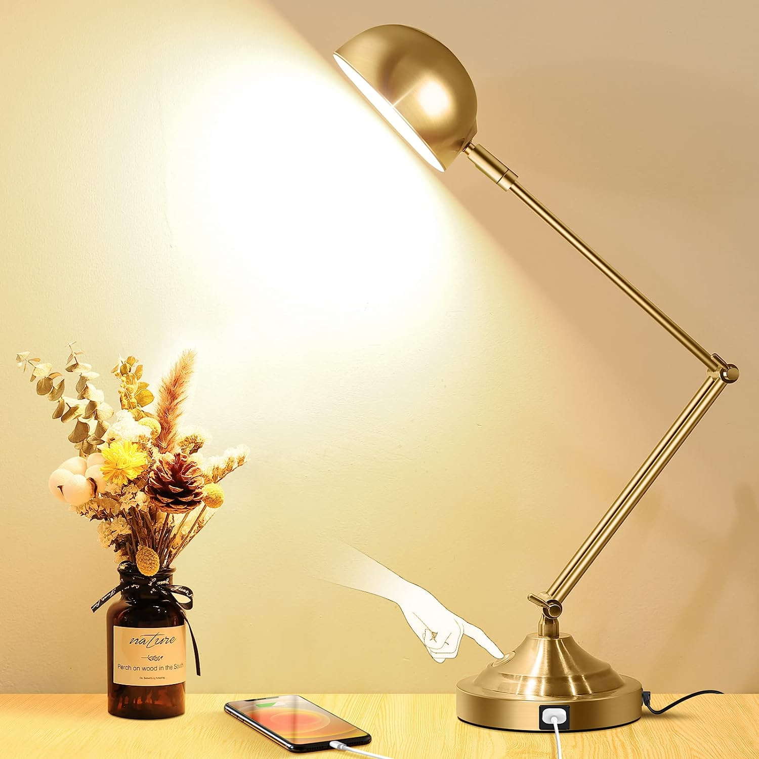 TOBUSA LED architect gold brass retro style desk lamp